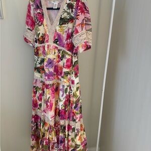 Boho Floral Lace-Trim Maxi Dress in Pink & Purple